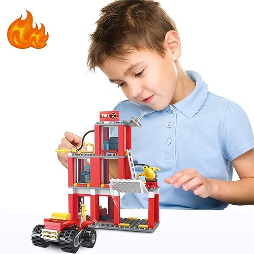 Miniatura 2 de Estación de bomberos de la ciudad, juego de construcción de camión de bomberos 2 en 1, juego de vehículos de bomberos para jóvenes, bloques de