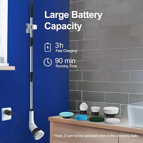 Miniatura 8 de Cepillo giratorio eléctrico con mango largo cepillo giratorio inalámbrico ALPONO con 7 cabezales de repuesto para limpiar baño, bañera, azulejos