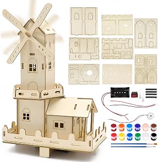 Windmühle Bausatz, 3D Holzpuzzle Bausatz, DIY Windmühlen-Haus Holzbausatz, STEM Bausätze, Holz Experimente für Kinder, Wissenschaft Spielzeug Kreatives Geschenk für Erwachsene