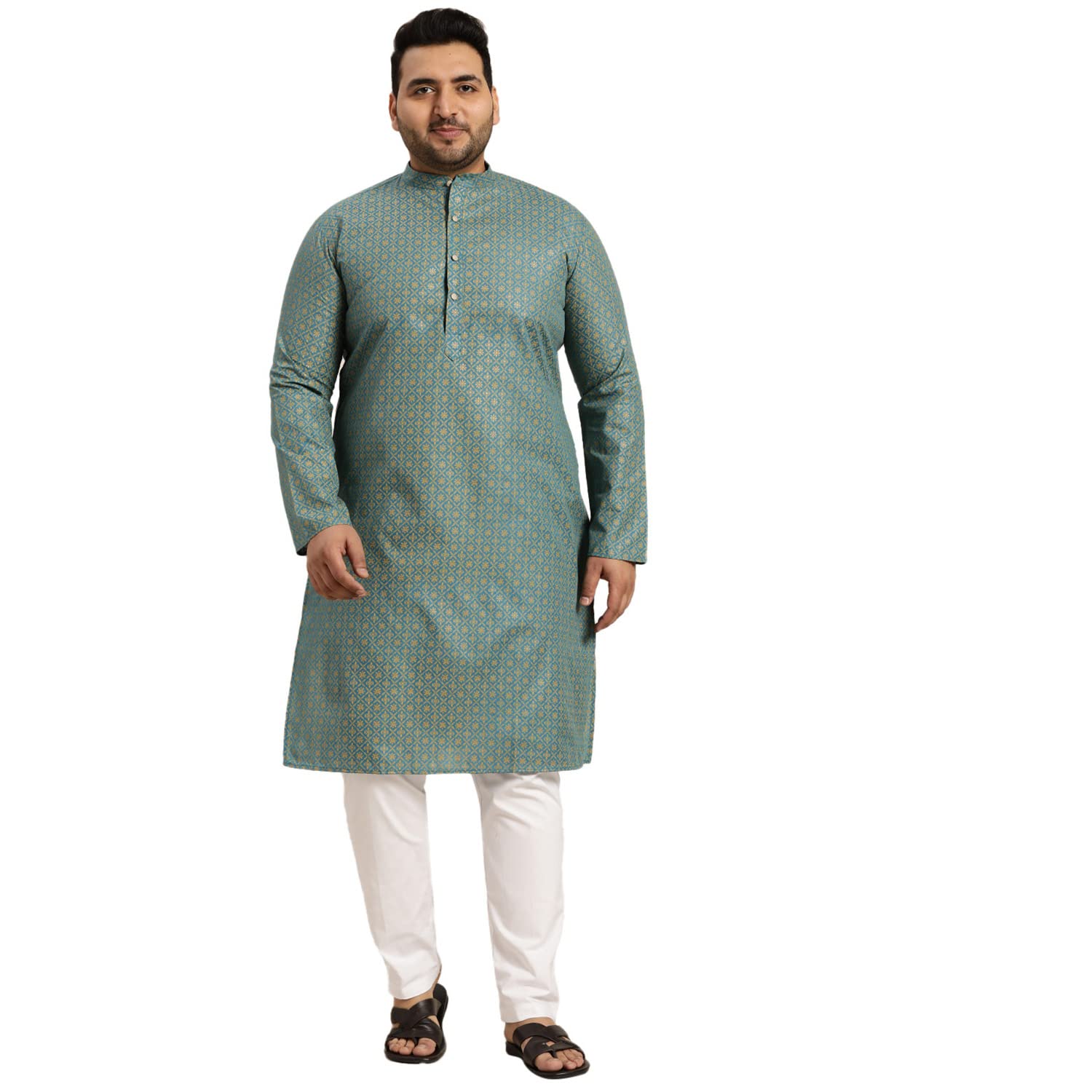 sojanya PLUS (Since 1958) Men's Cotton Linen Blue Foil Printed Kurta and White Pyjama Set-picture-33