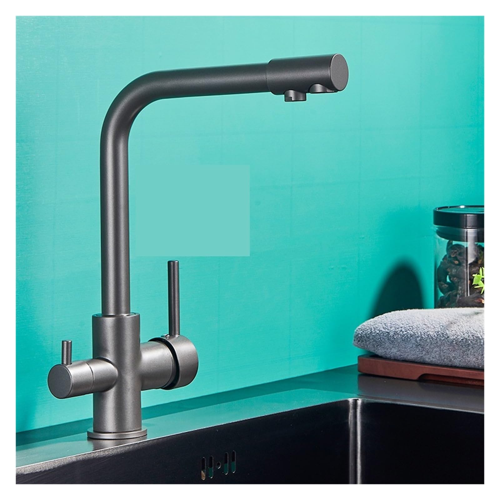 FCXWEVR Stylish Black Grey Kitchen Faucet with Water Filter - Hot & Cold Mixer Tap for Drinking Water Cromo Finish Sink Tap for Home & Kitchen Use