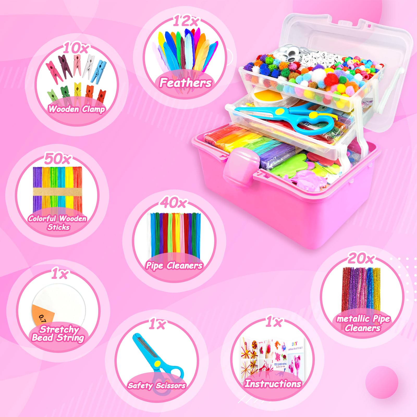 3000 Arts and Crafts Supplies for Kids Craft Kit Craft Box with Pipe Cleaners Arts and Crafts for Kids Age 4-6, 6-8 - Image 2