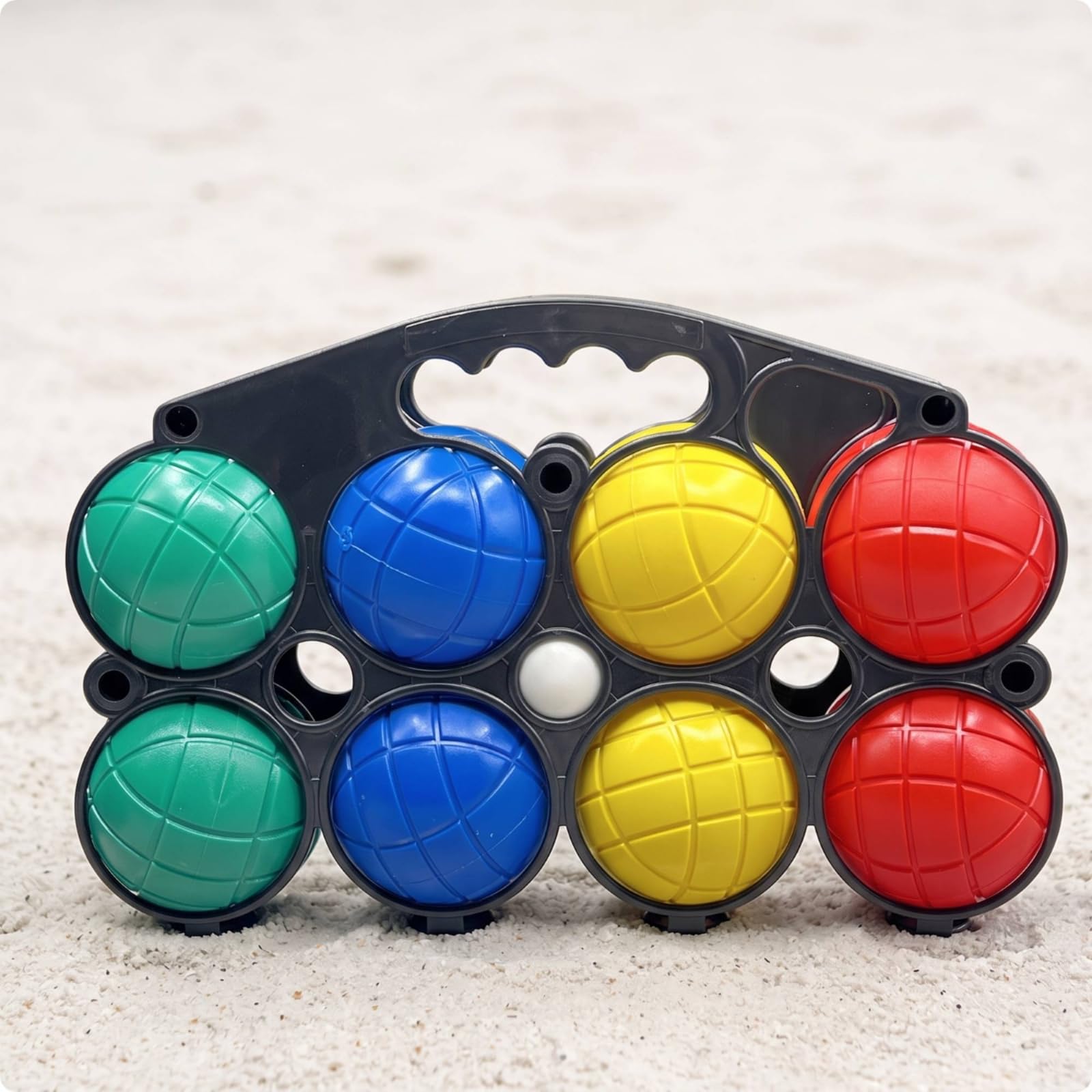 Juego de Bocce Set Juego de Bolas para Exterior con Relieve para Agarre y Bola Objetivo Portador con Huecos Asa de Transporte Material PVC Plástico Adecuado para Picnic Parque Playa