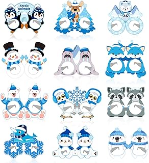 24 PCS Winter Arctic Animals Paper Eyeglasses Winter Polar Arctic Animals Party Favors Birthday Party Decorations Supplies Photo Booth Props