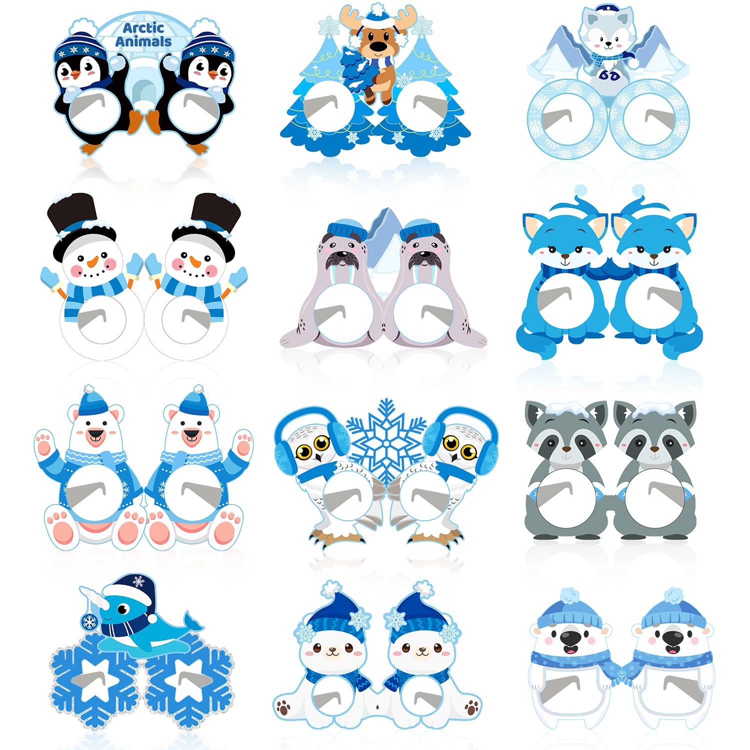 YYMYMGJ 24 PCS Winter Arctic Animals Paper Eyeglasses Winter Polar Arctic Animals Party Favors Birthday Party Decorations Supplies Photo Booth Props