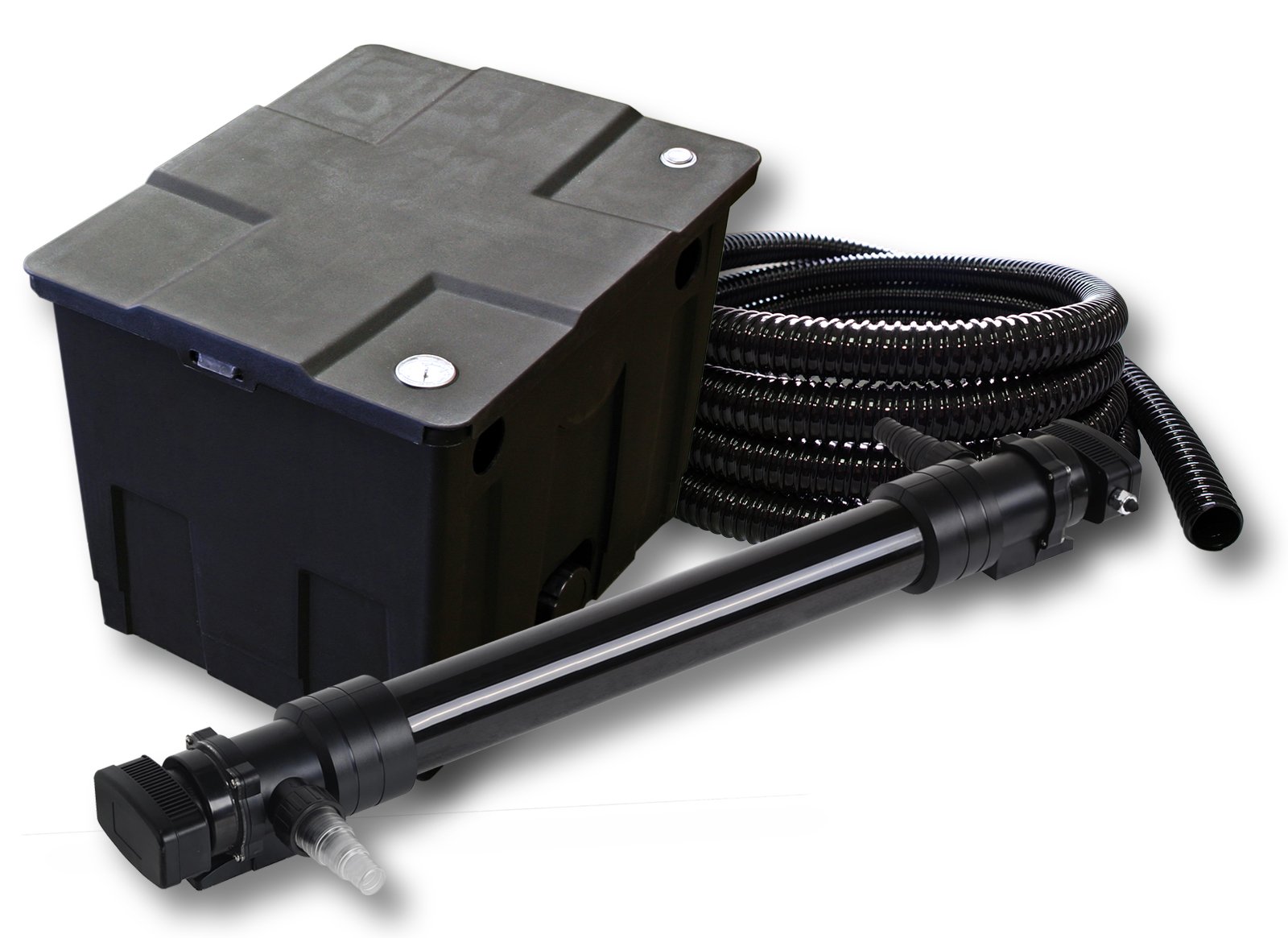 SunSun 1-komorowy zestaw filtrów do stawu o pojemności 12 000 l z 72 W UVC 6 oczyszczaczy do stawu i wężem o długości 5 m