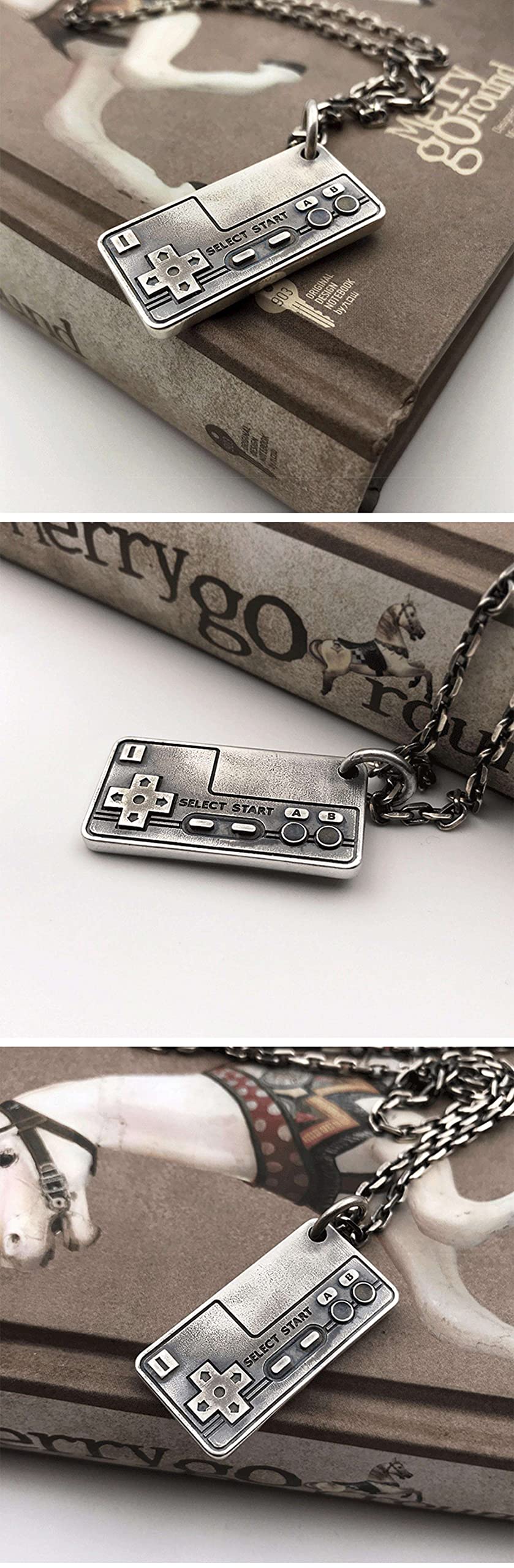 Collana in Argento Sterling Fatto a Mano retrò Console nostalgica Manico a Sospensione a Ciondolo alla Moda di Tendenza alla Moda