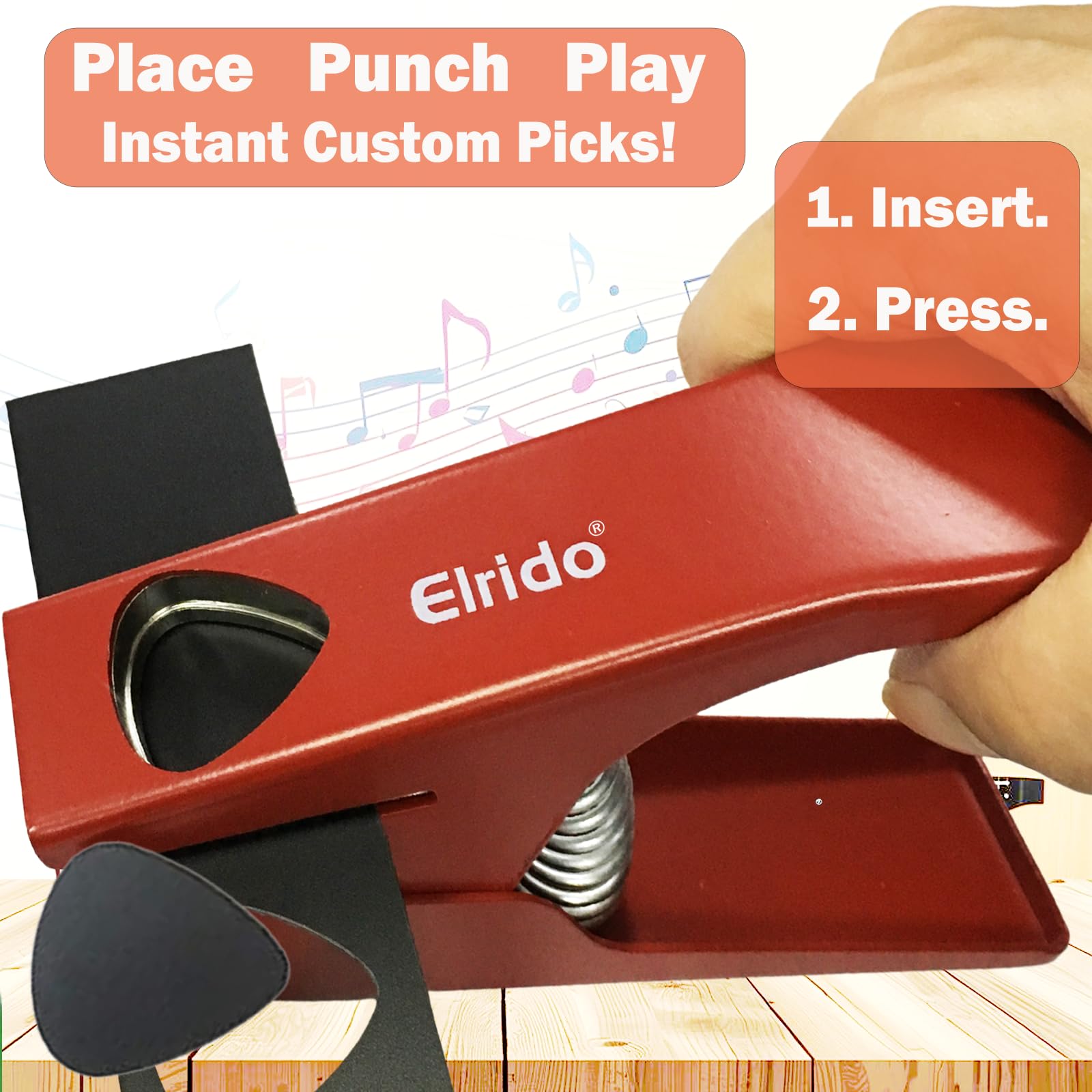 Elrido Púas de guitarra para hacer tus infinitas púas de guitarra, con 2 tiras de púas y soporte de púas de cuero, kit de herramientas perforadoras para guitarra, cortador de púas de guitarra (rojo)