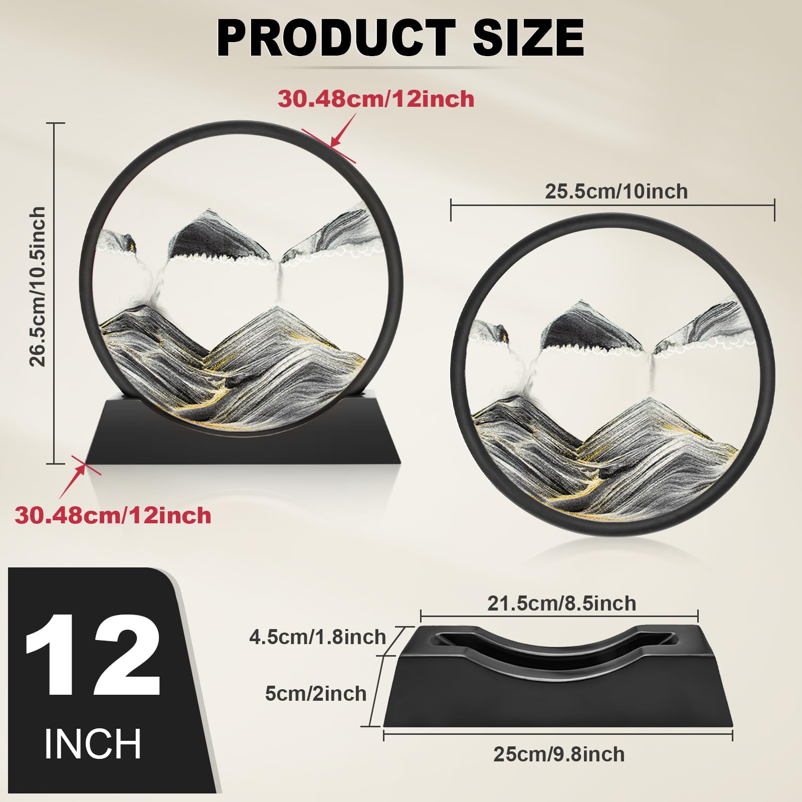 Wai Danie Pittura di Sabbia Che Scorre Quadro Sabbia Movimento sabbia dinamica 3d Hourglass Deep sea Sandscape Display Decorazioni per la Casa e l'ufficio Giocattoli da Scrivania per Adulti (nero 12")
