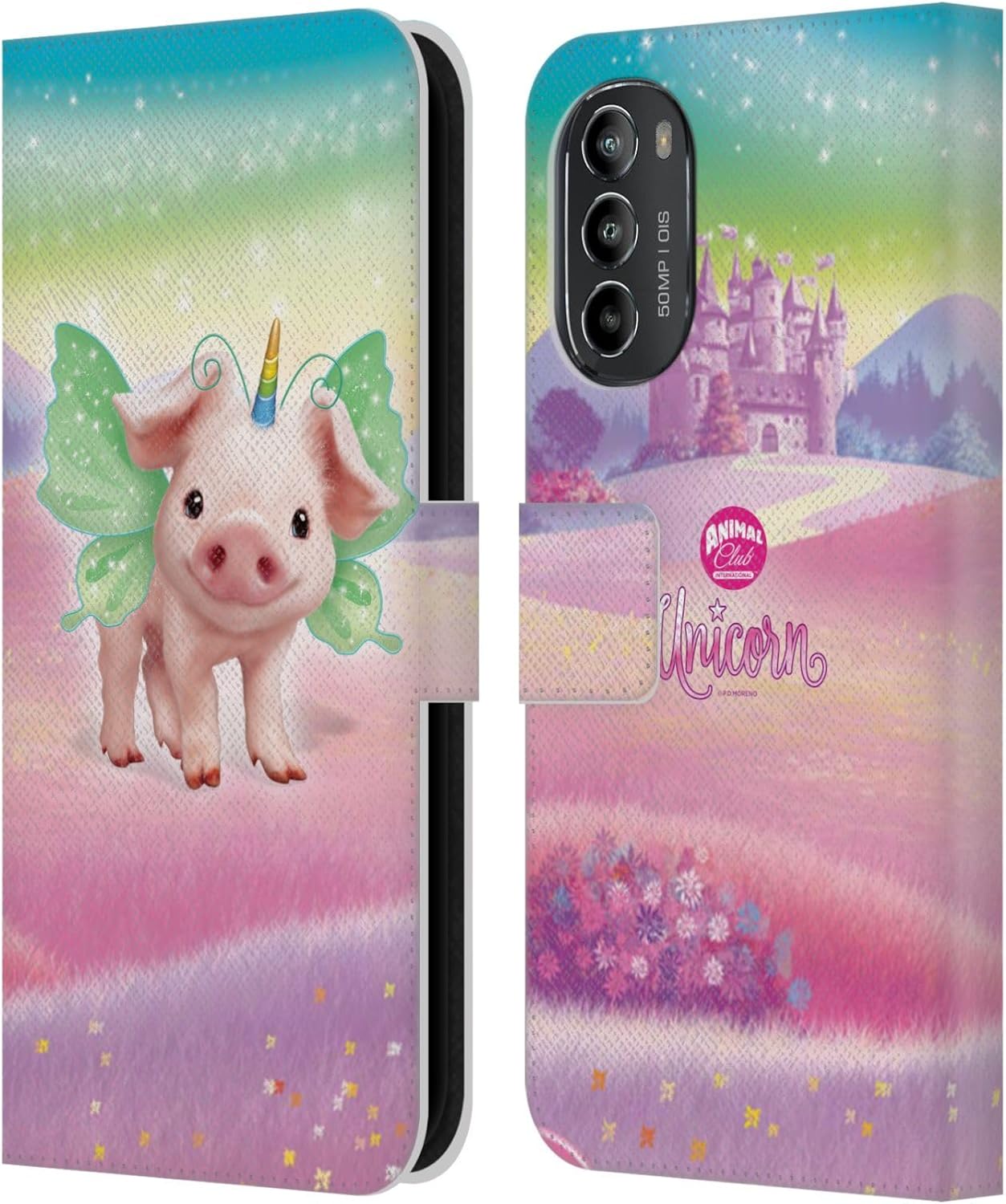 Head Case Designs Officially Licensed Animal Club International Pig Unicorn Pets Leather Book Wallet Case Cover Compatible with Motorola Moto G82 5G
