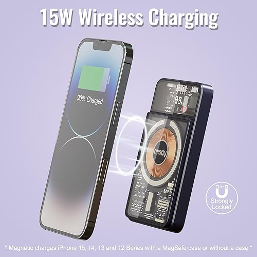 Miniatura 2 de Miady Batería magnética de 10000 mAh, PD 20 W USB-C de carga rápida Power Bankw cables incorporados, cargador portátil inalámbrico para iPhone