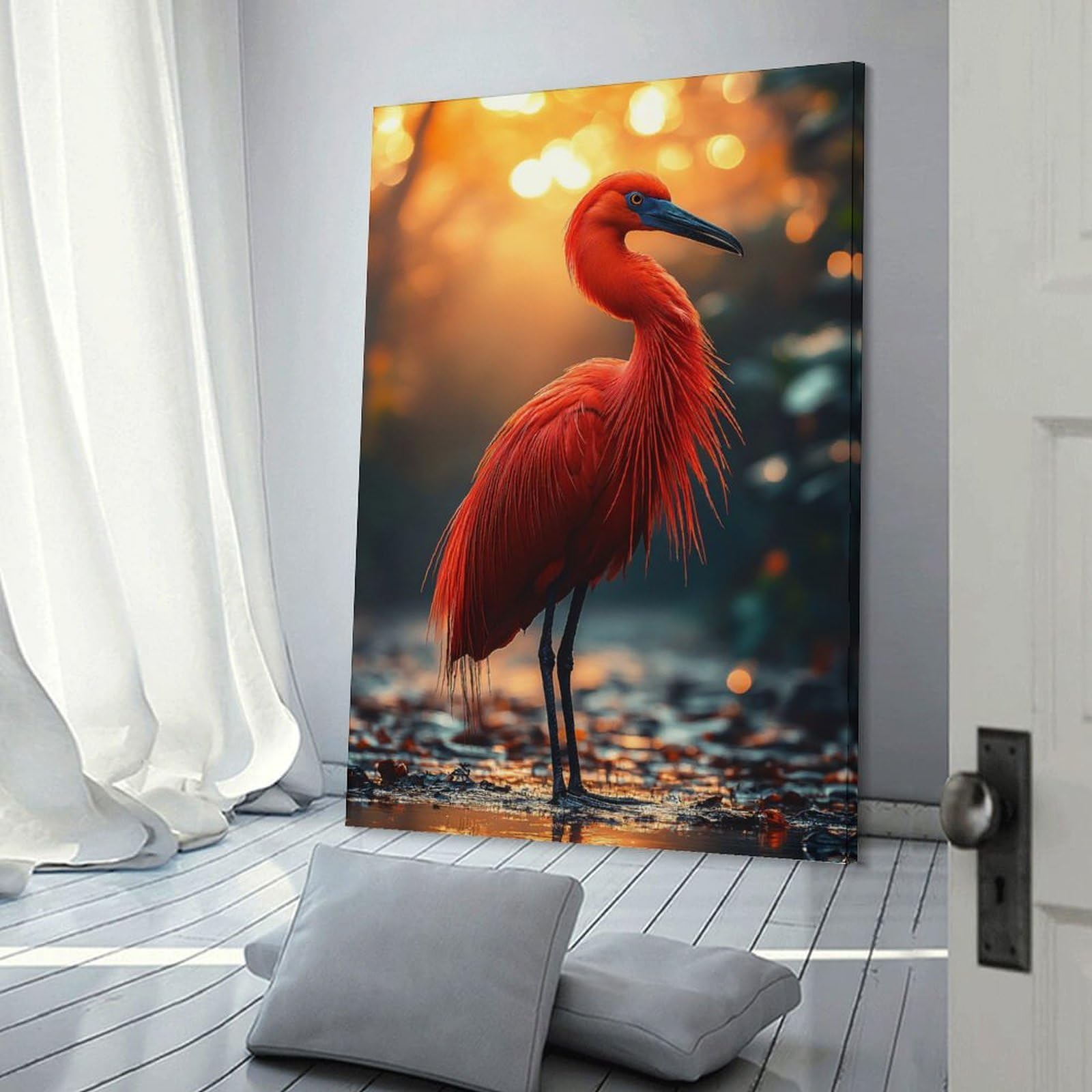 Junmoney Frame-Style-7 Scarlet Ibis In Natural Habitat Wall Picture Print, 20X30inch(50X75cm), For Wall Displays, Bedrooms Or Room Updates, Decorative Artwork With Flexible Styling