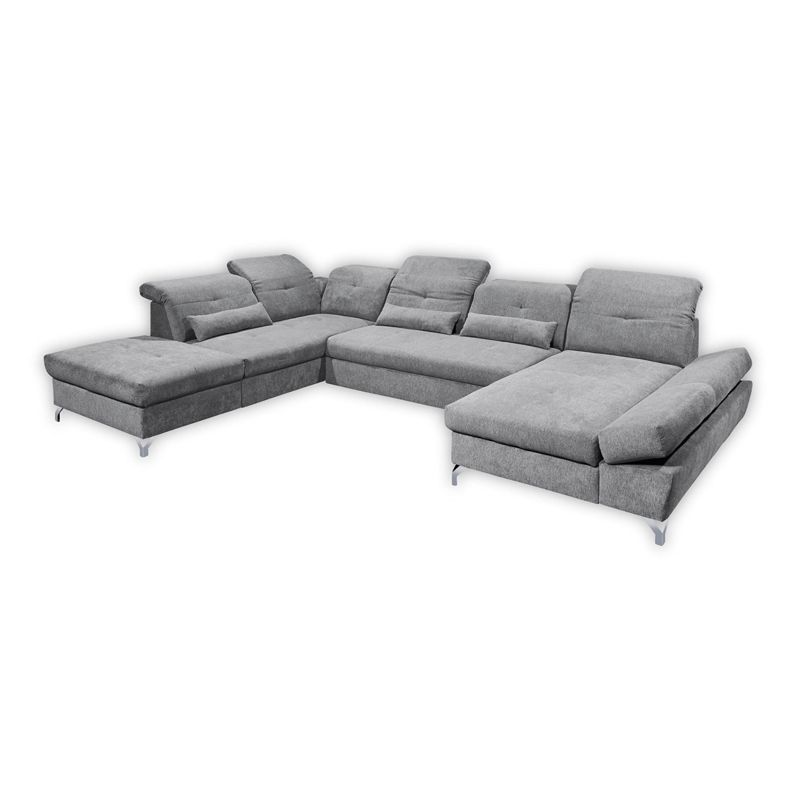 Stella Trading MELFI Wohnlandschaft in U-Form, Stoffbezug Schlamm - Ausziehbares Sofa mit Schlaffunktion & Bettkasten - 350 x 73 (96) x 245 cm (B/H/T)