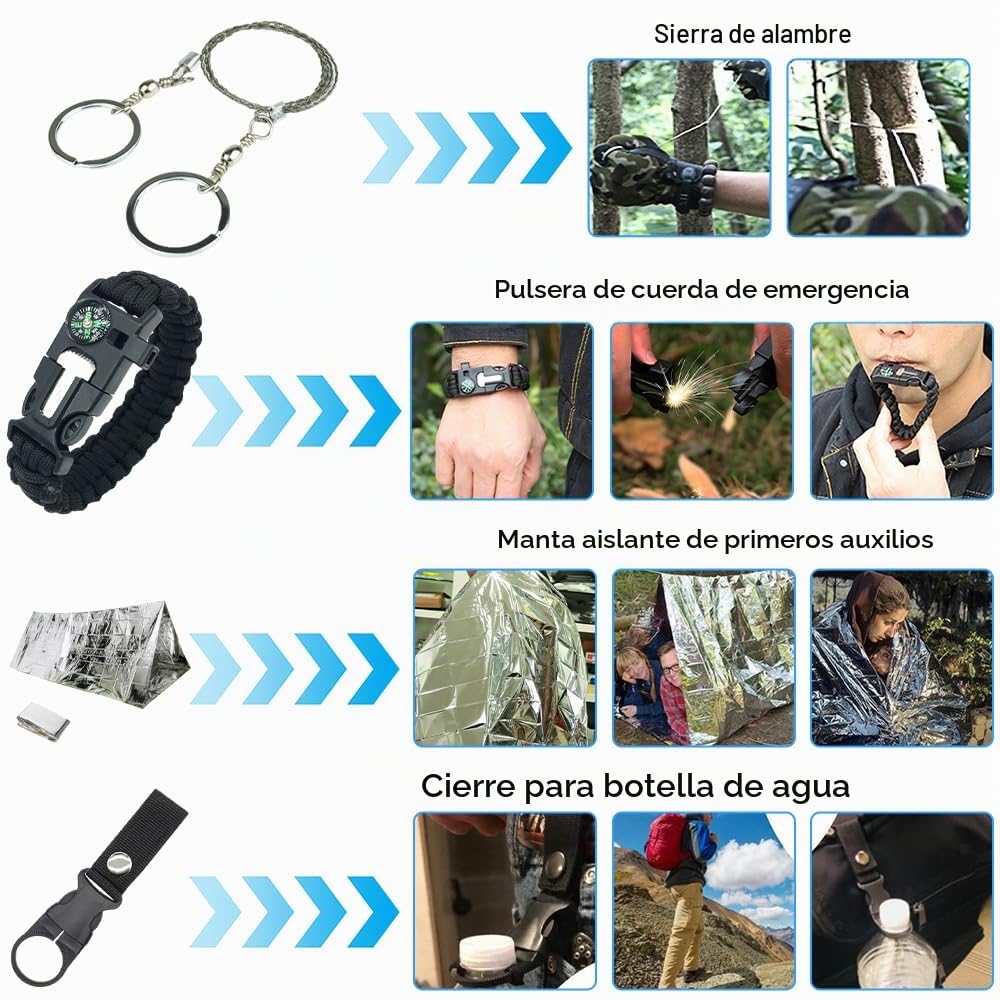 Kit Supervivencia, kit de Supervivencia con 200 Piezas Herramientas Supervivencia, Botiquín Primeros Auxilios, Botiquin Supervivencia, Kit Primeiros Socorros para Coche,Hogar,Camping,Senderismo