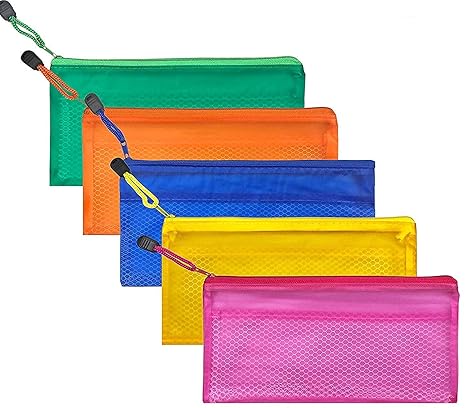 DAHSHA Cheque Size Pouch with Zipper, Waterproof Zipper Pouches Document Holder/Pen Pencil Case/Stationery Storage Bags/Cosmetic Pouch/Travel Organizer (Multicolor) (Pack of 5)