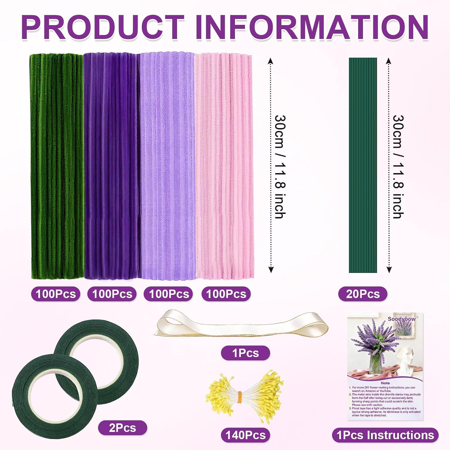400PCS Pipe Cleaner Flowers Craft Kit, Full DIY Making Supplies for Beginners, Pipe Cleaners for Craft Flowers with All Accessories, Creative Handmade Gift Idea image 2