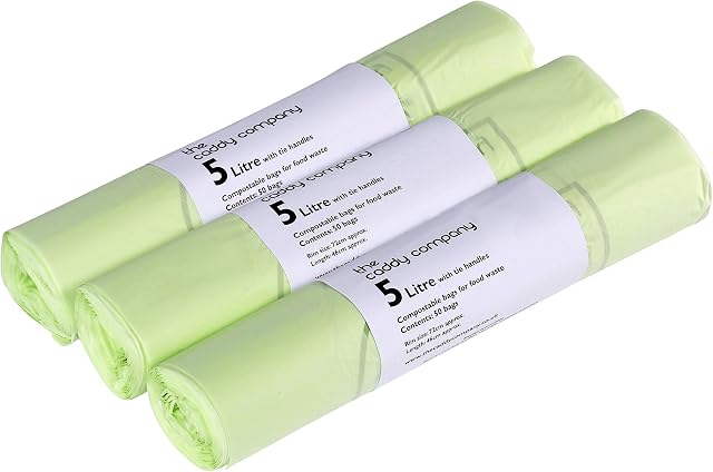 5L x 150 Tie Handle Compostable Kitchen Caddy Liners - Food Waste Bin Liners - EN 13432-5 litre Bags