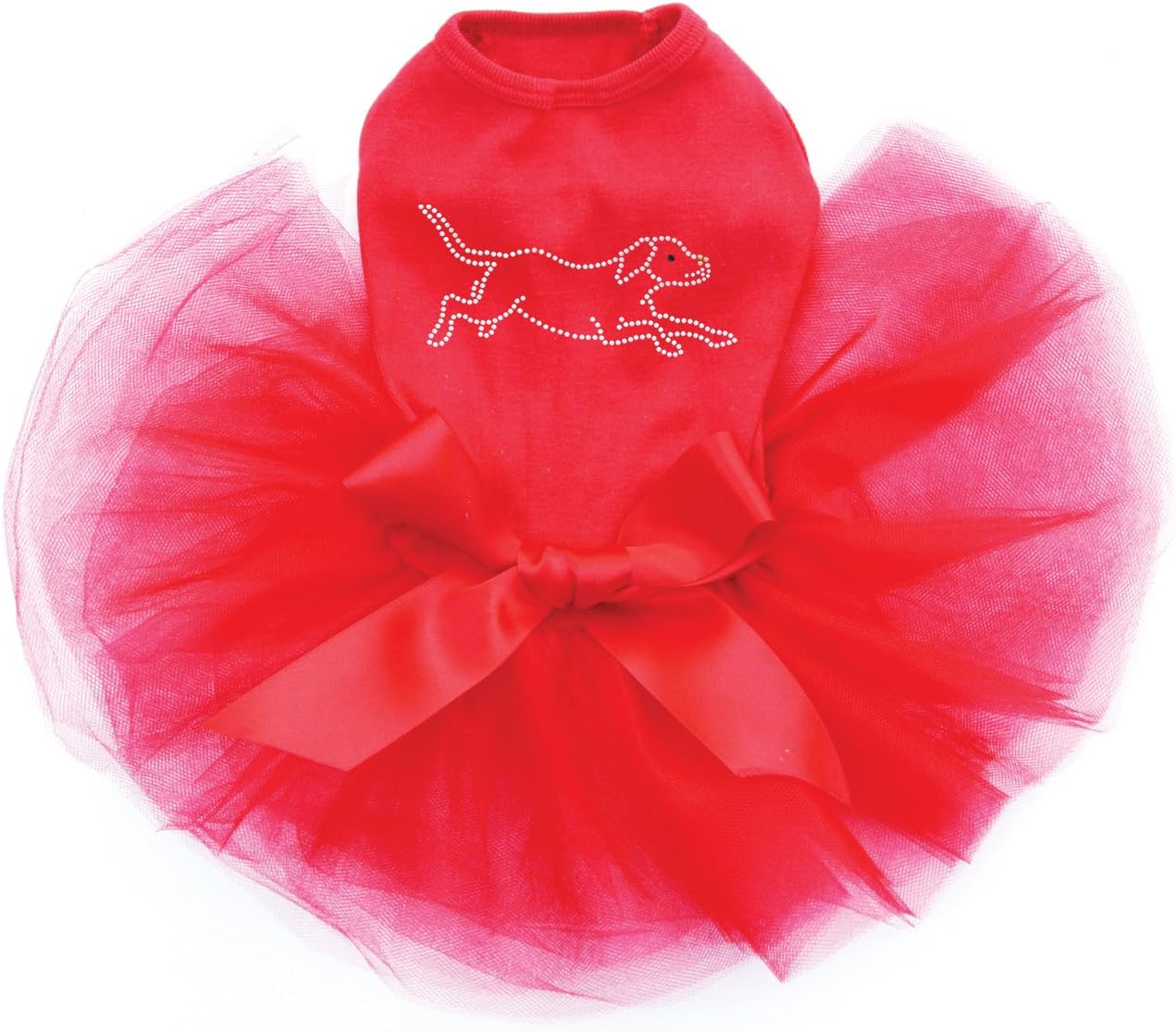 Labrador Retriever Outline Bling Rhinestone Dog Tutu Dress, L Red