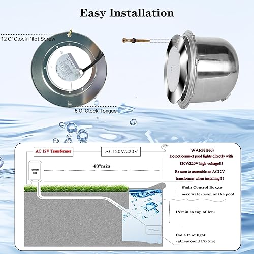 Miniatura 6 de Luz de piscina de 10 pulgadas para piscina enterrada, luz LED de piscina enterrada de 12 V CA, aplicación Wi-Fi Bluetooth, controlador y control