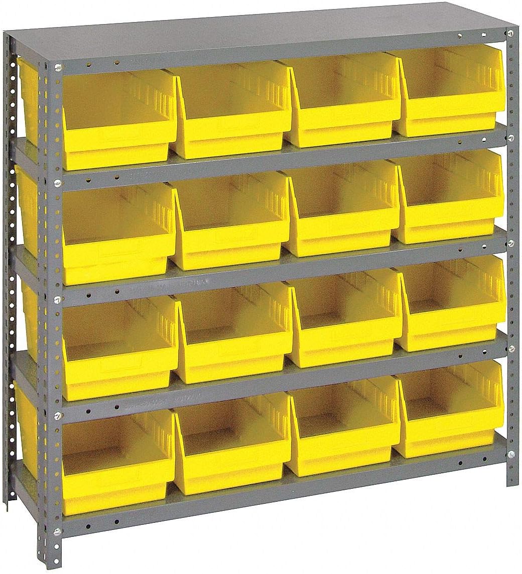 Steel Bin Shelving with 16 Bins, 36"W x 18"D x 39"H, Load Capacity