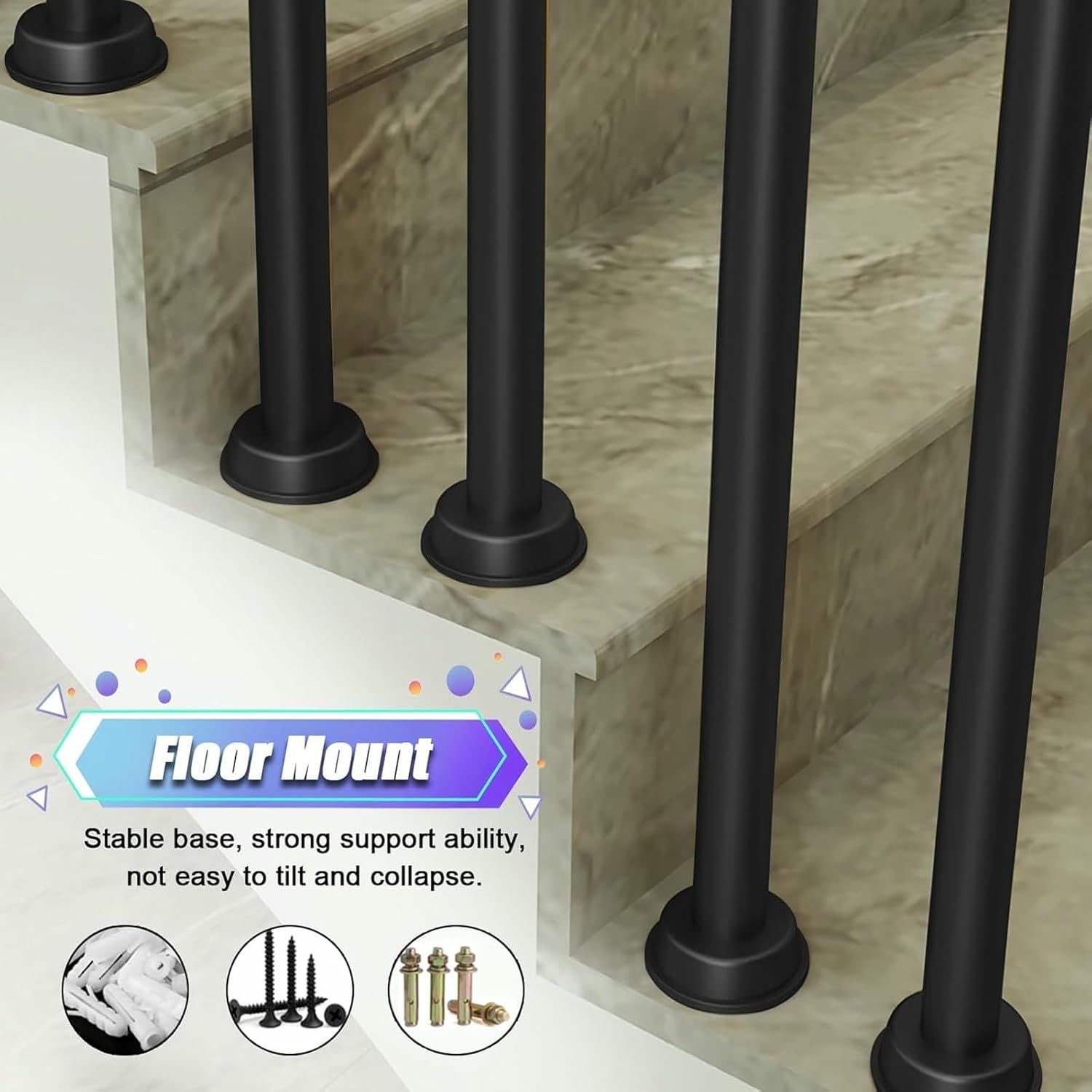 DIY Indoor Stair Rail Section Kit with Black Metal Balusters, Interior Staircase Railing Spindles with Adjustable Bracket, for Porch Hallway Lofts
