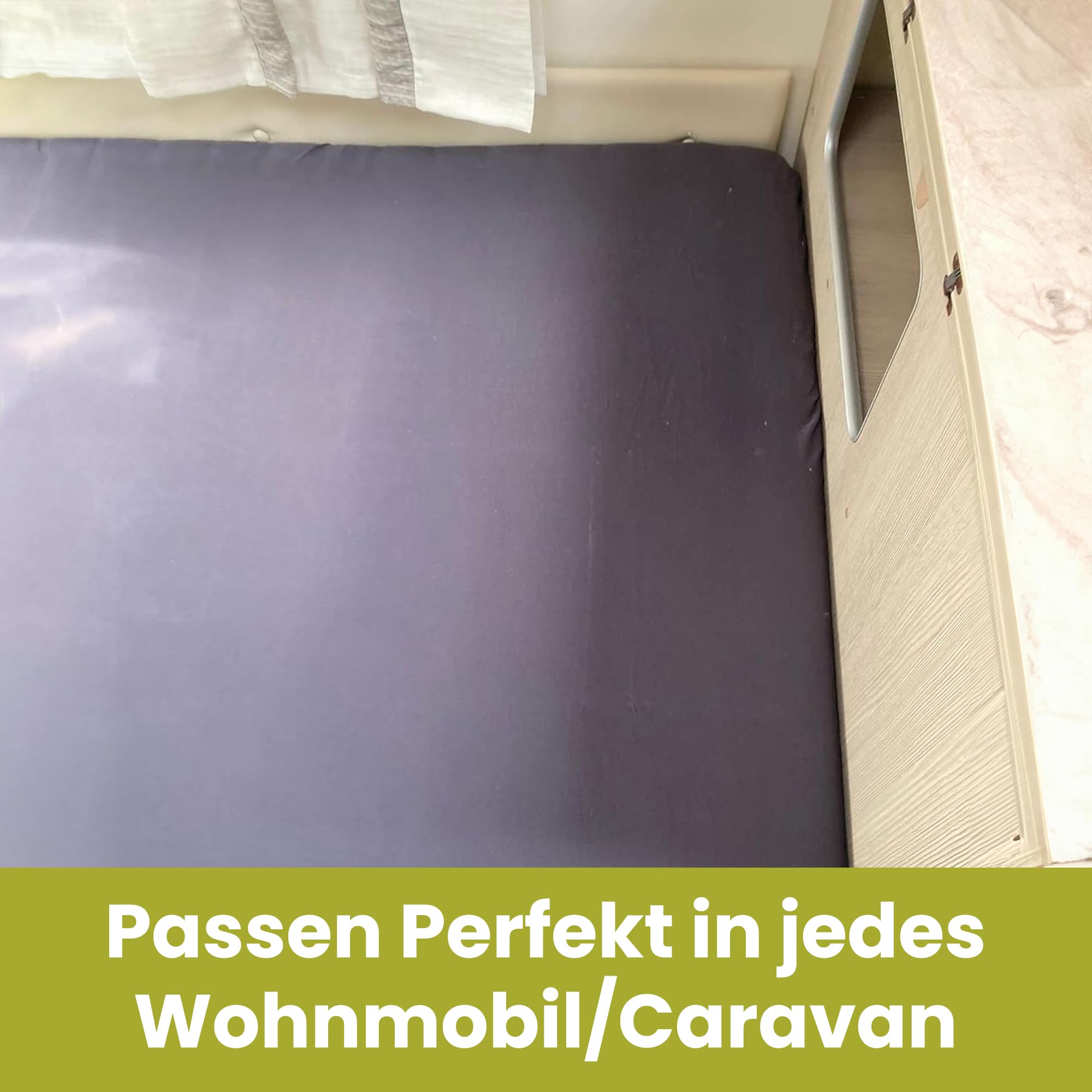 Spannbettlaken Wohnmobil 2er Set - 1 Spannbettlaken + 1 Matratzenschoner (125-155cm x 200cm)- Französische Bettwäsche - für Wohnwagen Matratzen - Links - Antrazith