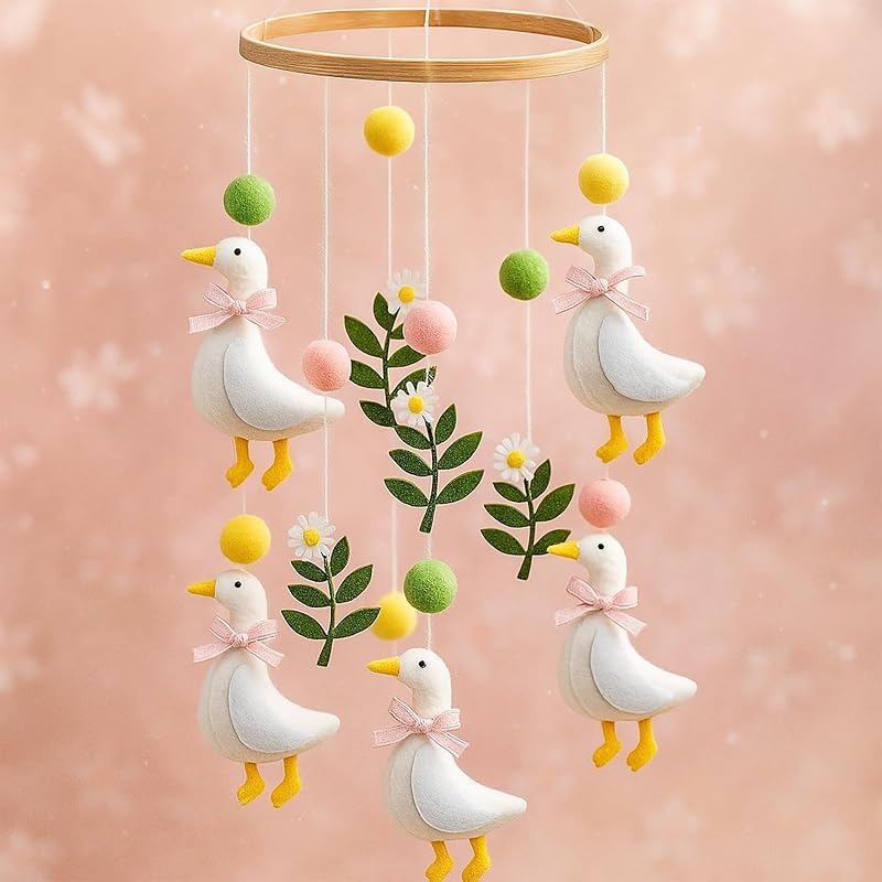 Wildflower Butterfly Baby Mobile for Crib, Silly Goose | Pink Baby Room Decor Cute Felt Nursery Mobile for Crib Neutral Wooden Handmade Hanging Decoration