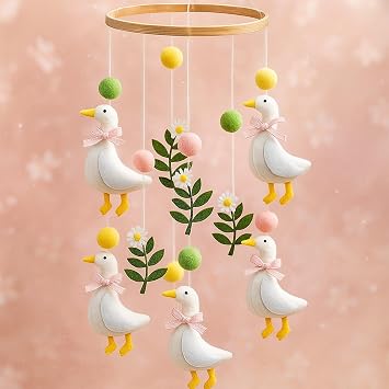 Vicenpal Wildflower Butterfly Baby Mobile for Crib Pink Spring Baby Room Decor Felt Nursery Mobile for Crib Neutral Wooden Handmade Hanging DecorationSilly Goose
