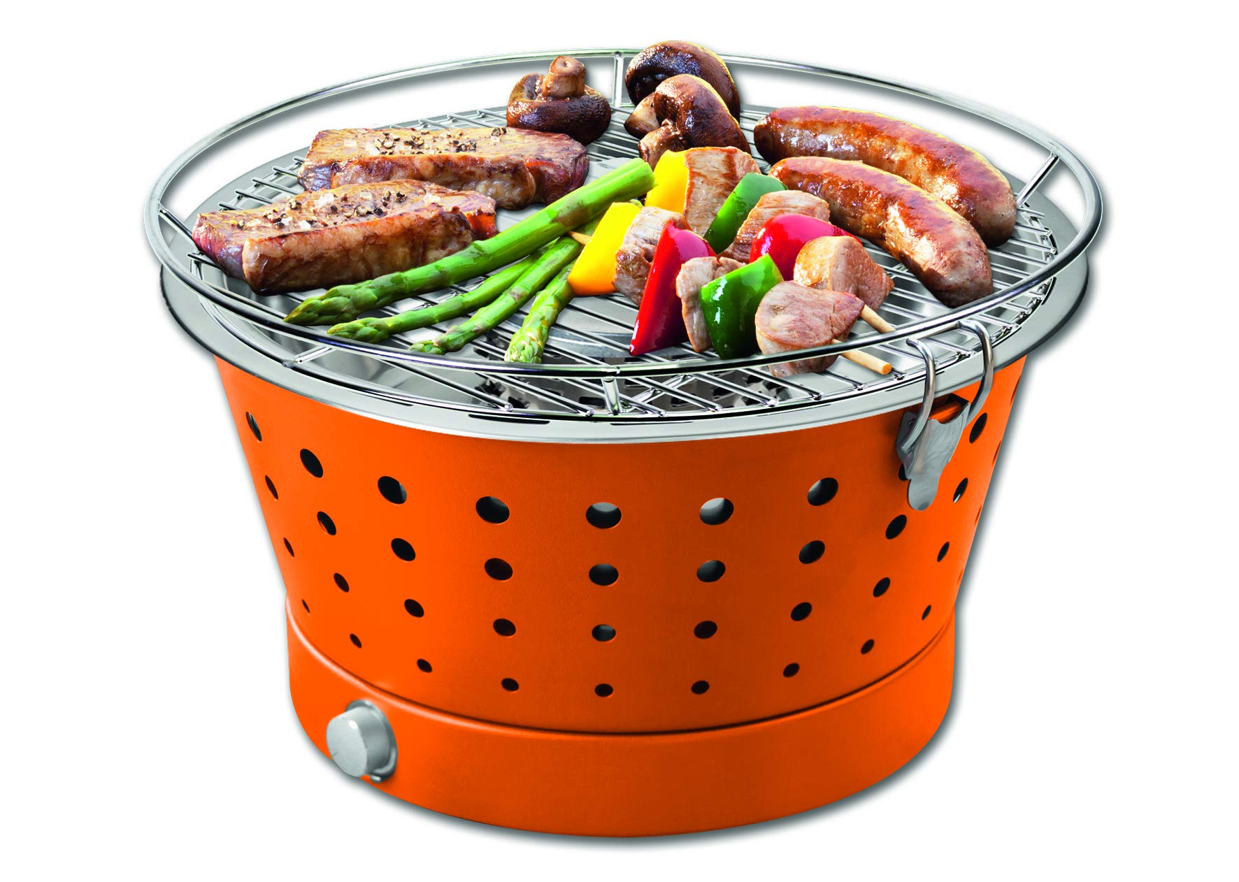 STARKE FunBBQ Grill – Orange, Edelstahl, Mit Lüfter, Grillrost 30 Cm, Für Bis Zu 4 Personen