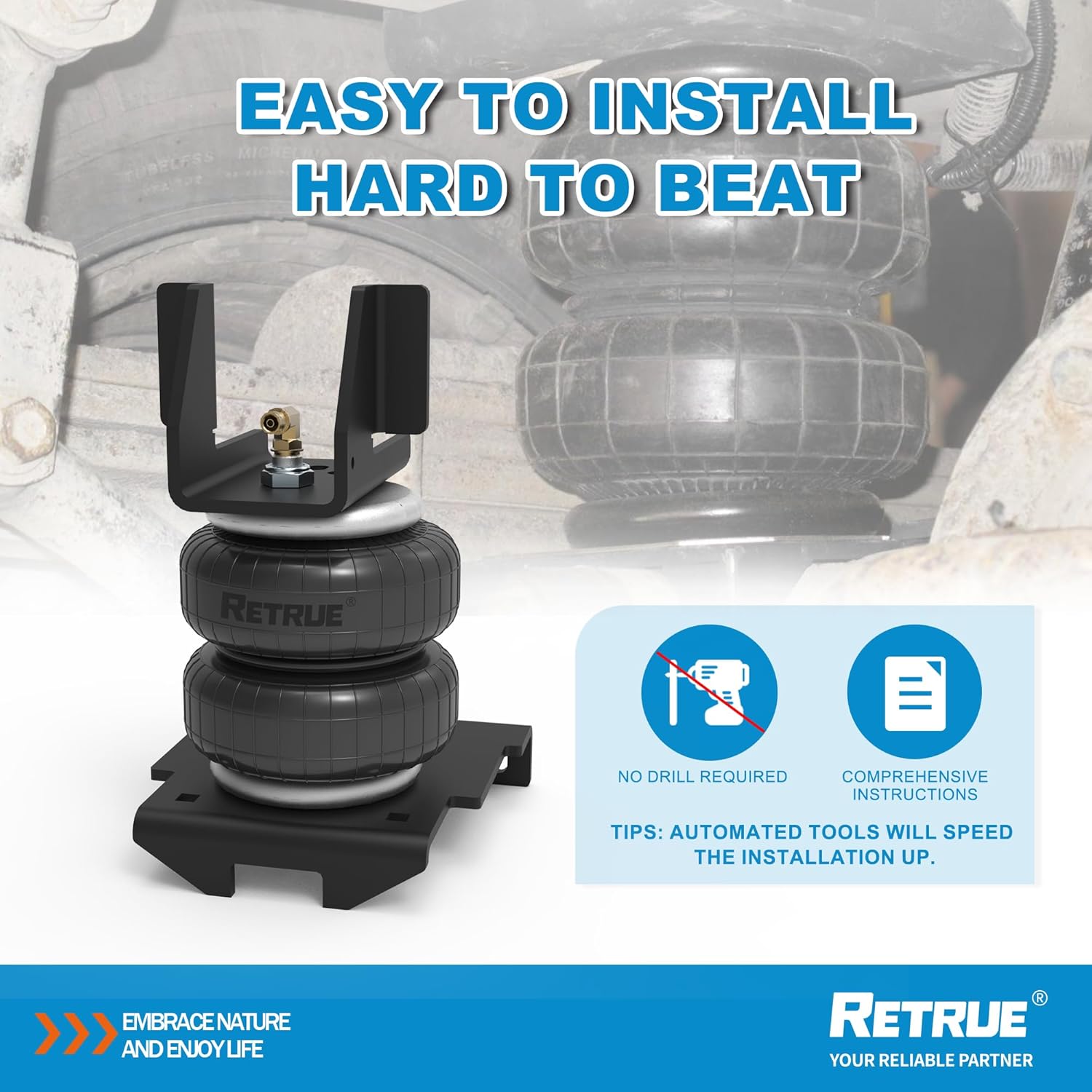 RETRUE Rear Air Bags Suspension Kit for 2007-2018 Chevrolet Chevy Silverado GMC Sierra 1500 Truck Towing, 5000 Lbs of Load Leveling Capacity, Replacement for Firestone 2430 Ride Rite Airbags