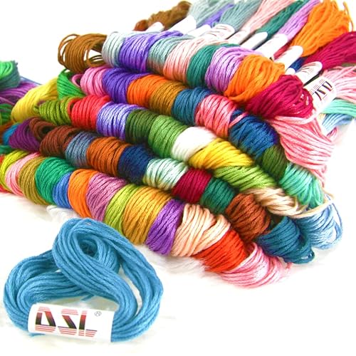 Embroidery Threads 50 Skeins Pack, DSL Cross Stitch Threads 8m (6 Strand) Rainbow Colour Embroidery Floss, Friendship Bracelets Threads, Crafts Sewing Thread with Needles, Bobbins, Threader, etc - Image 3
