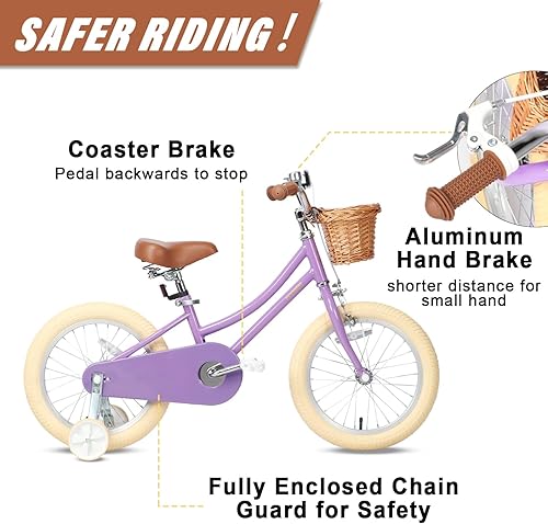 Miniatura 10 de Petimini Pongo - Bicicleta para niños de 12, 14, 16, 18 pulgadas, para niños de 5, 6, 7, 8 años, estilo retro, vintage, estilo BMX, con campana y