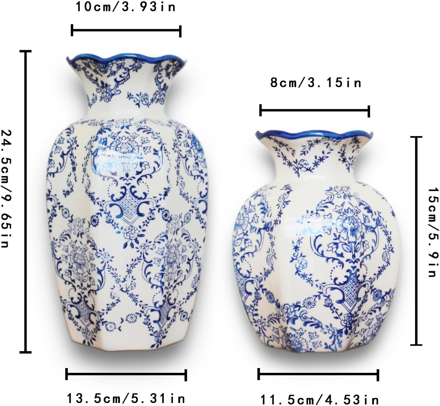 Chinoiserie Vase,Vintage Blue and White Ceramic Vases,Chinoiserie Floral Vase for Living Room, Bookshelf, Office,Home Decors,Grand Millennial Decor Willow Flower Vases Decor (Large Size)