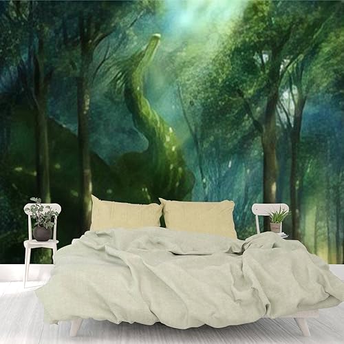 Miniatura 7 de Moderno papel tapiz extraíble 3D autoadhesivo con diseño de bosque de dragón verde fantasía, murales de pared 3D, calcomanías de pared para sala de