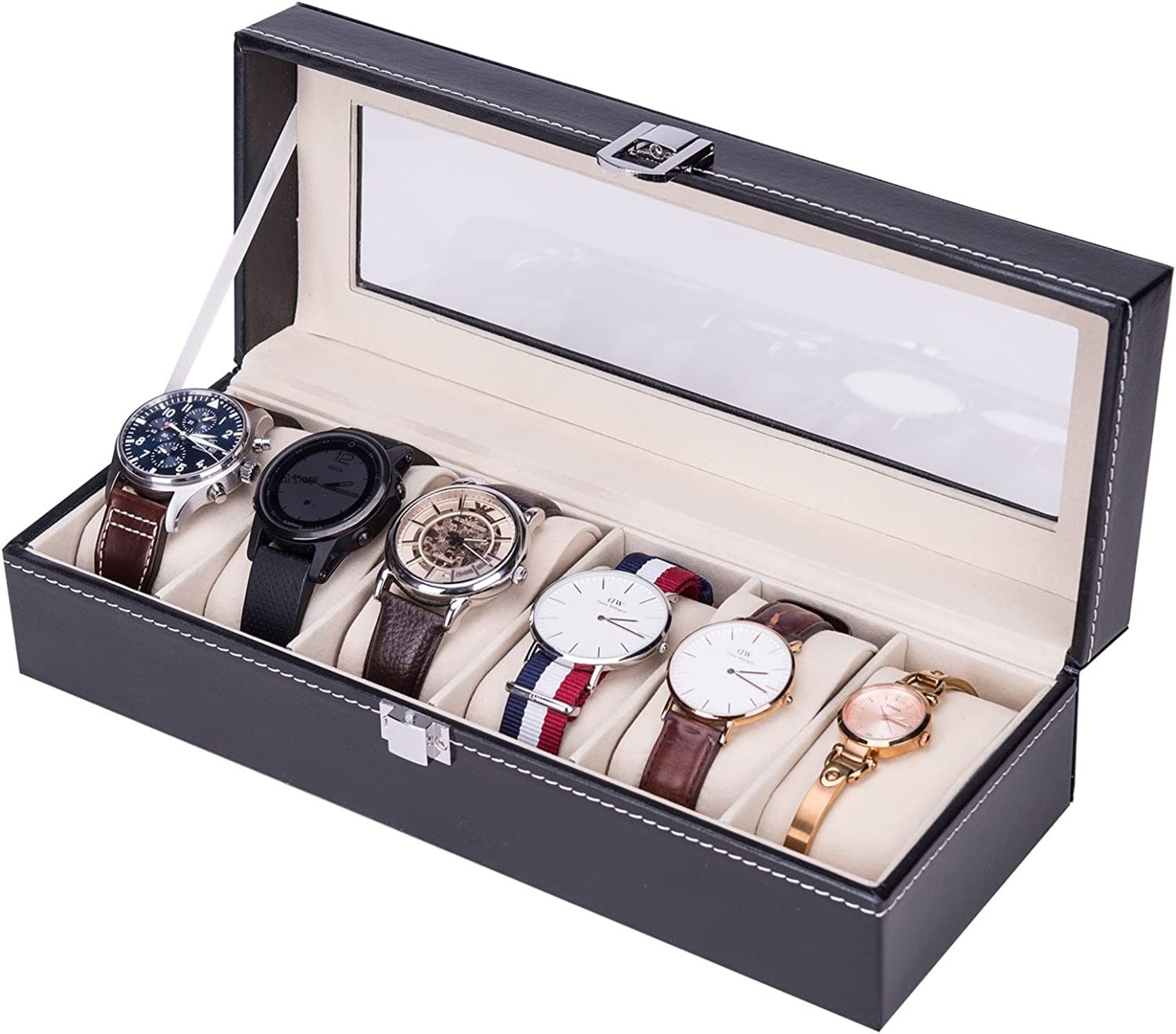 NGI STORE Leather Watch Box 6 Slots Watch Case Luxury Jewelry Display Case Watch Storage Organizer Jewelry Collection with Glass Lid for Men Women, PU Leather (B0BS4DKHX4) Amazon Price History, Amazon Price Tracker