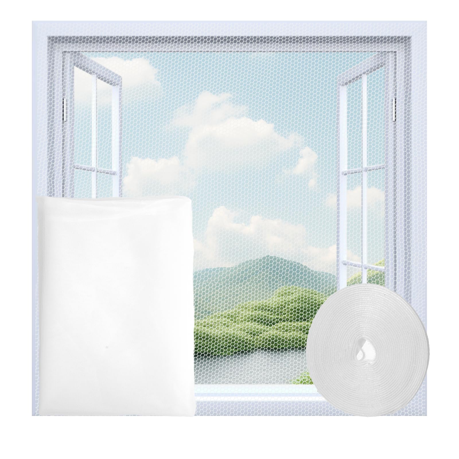 Fly Screen for Windows, 1.5 x 2 m Mosquito Net with Aluminium Frame, Mosquito Net for Windows, No Drilling, Easy Assembly, Insect Protection for Living Rooms, Balconies and Patio, White