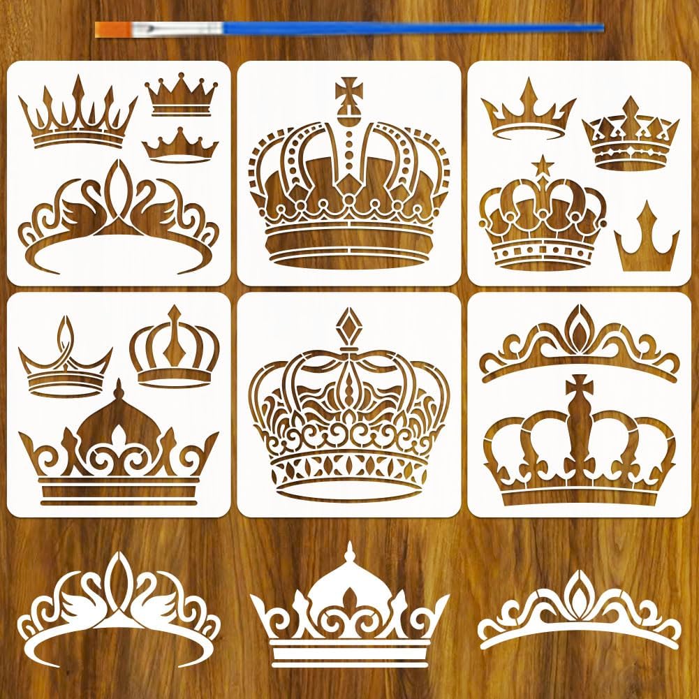 FINGERINSPIRE 6PCS Book Flower Stencils with Paint Brush 5.9x5.9inch 6 Styles Floral Books Stencils Floral Plants Stencil Stacked Book Stencil Books Theme Template for Painting on Wood Wall Furniture