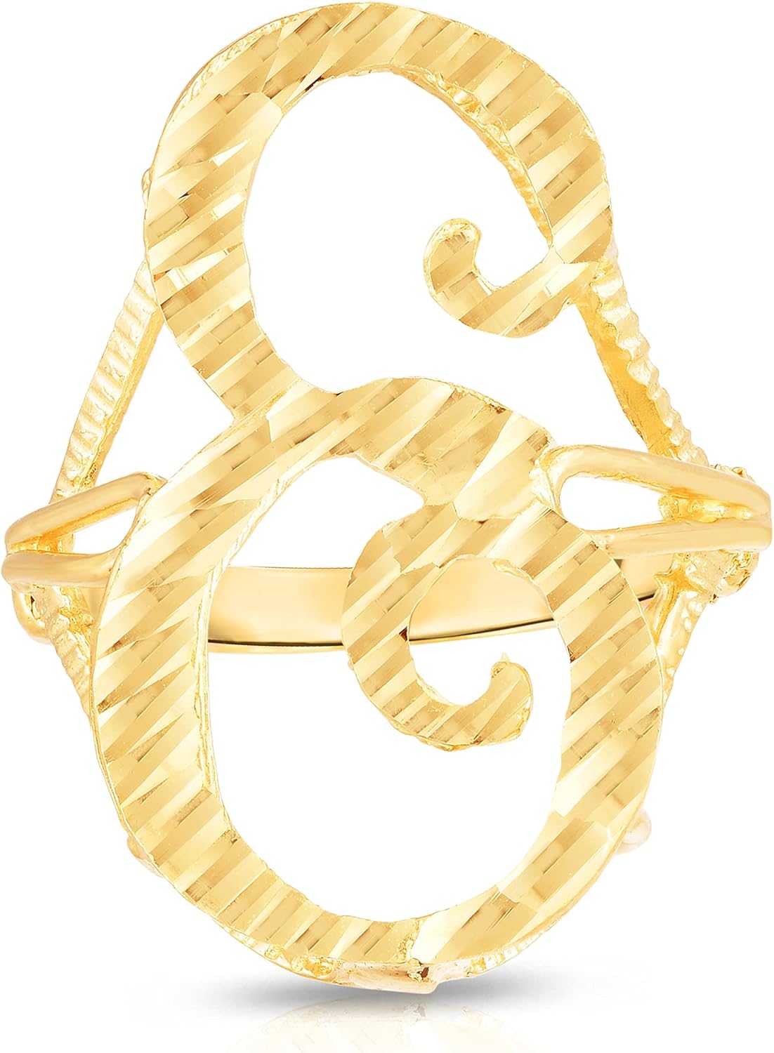 Floreo 10k Yellow Gold A-Z Extra Large Cursive Letter Initial Ring