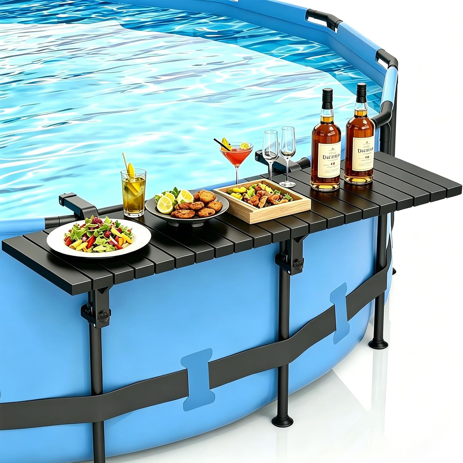Poolside Bar Table for Above Ground Pool, 49.4x9.6 Outdoor Hanging Swim-Up Table, Holds 110 lbs, Weather-Resistant Easy-Clean, Fits Round/Oval Pools Swimming Pool Accessories, Black