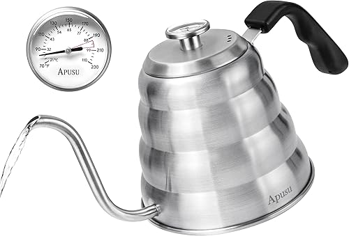 Hervidor de cuello de cisne para café y té de goteo manual, 40 onzas, hervidor de café con termómetro, hervidor de té para estufa, 40.6 fl oz, 6