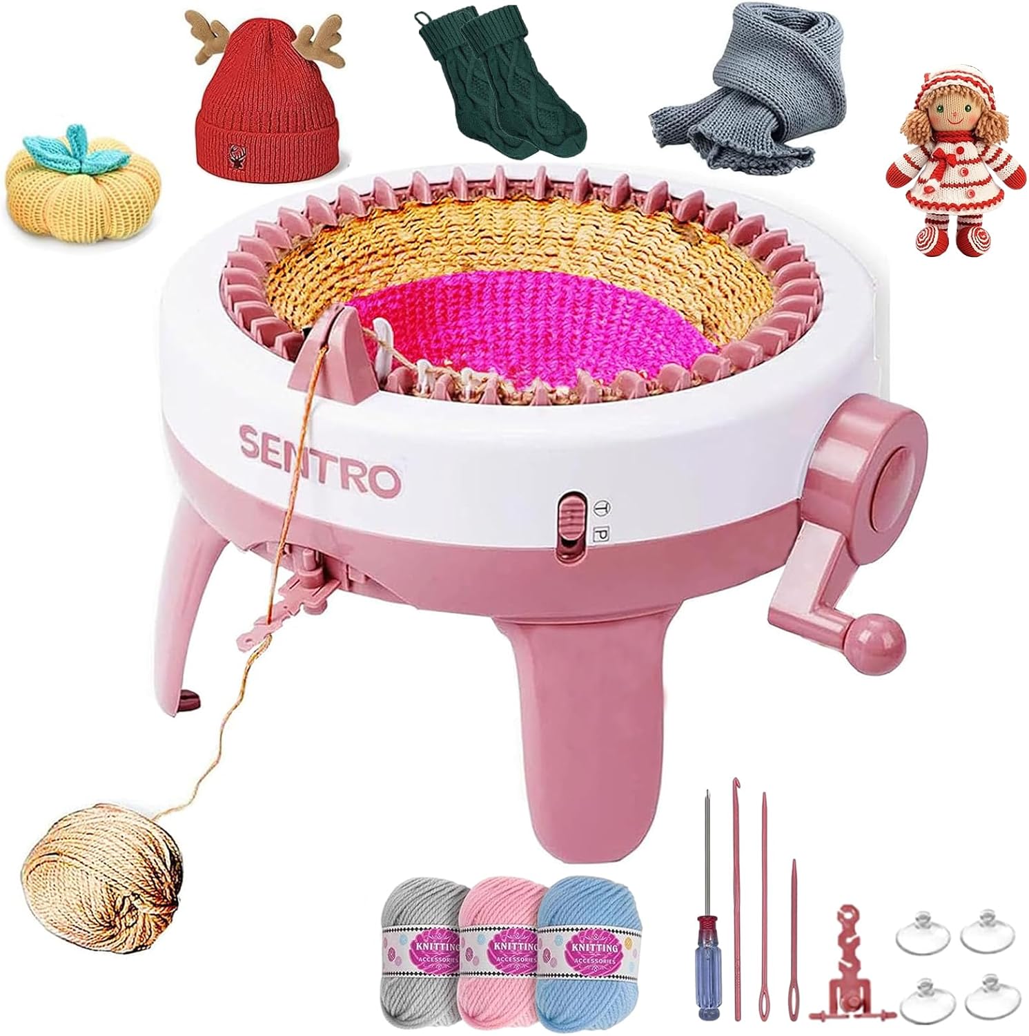 SENTRO Knitting Machine, 40 Needles Automatic Circular Knitting Loom Machine for Kids/Adults Beginners, Double Knit Loom Crochet Machine Kit for Hat,Socks,Scarves,Gloves,Sweater(for 3-5mm Wool Yarn)