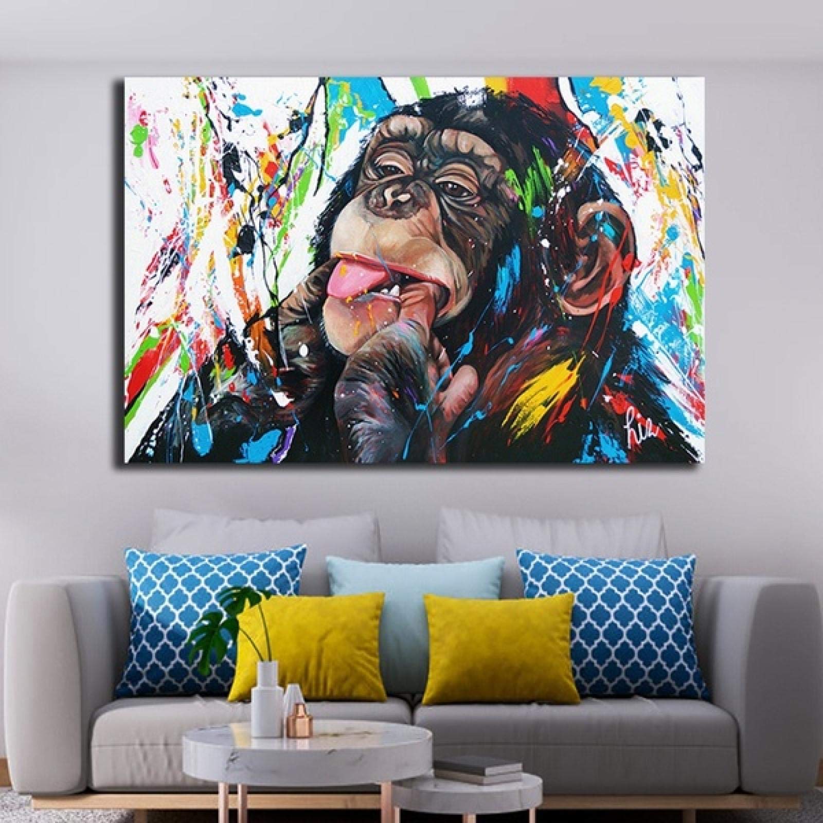 Rumlly Graffiti Cute Monkey Canvas Wall Art Pictures Painting Wall Art para la sala de estar Decoración para el hogar (Sin marco) Carteles e impresiones 70x90cm Sin marco