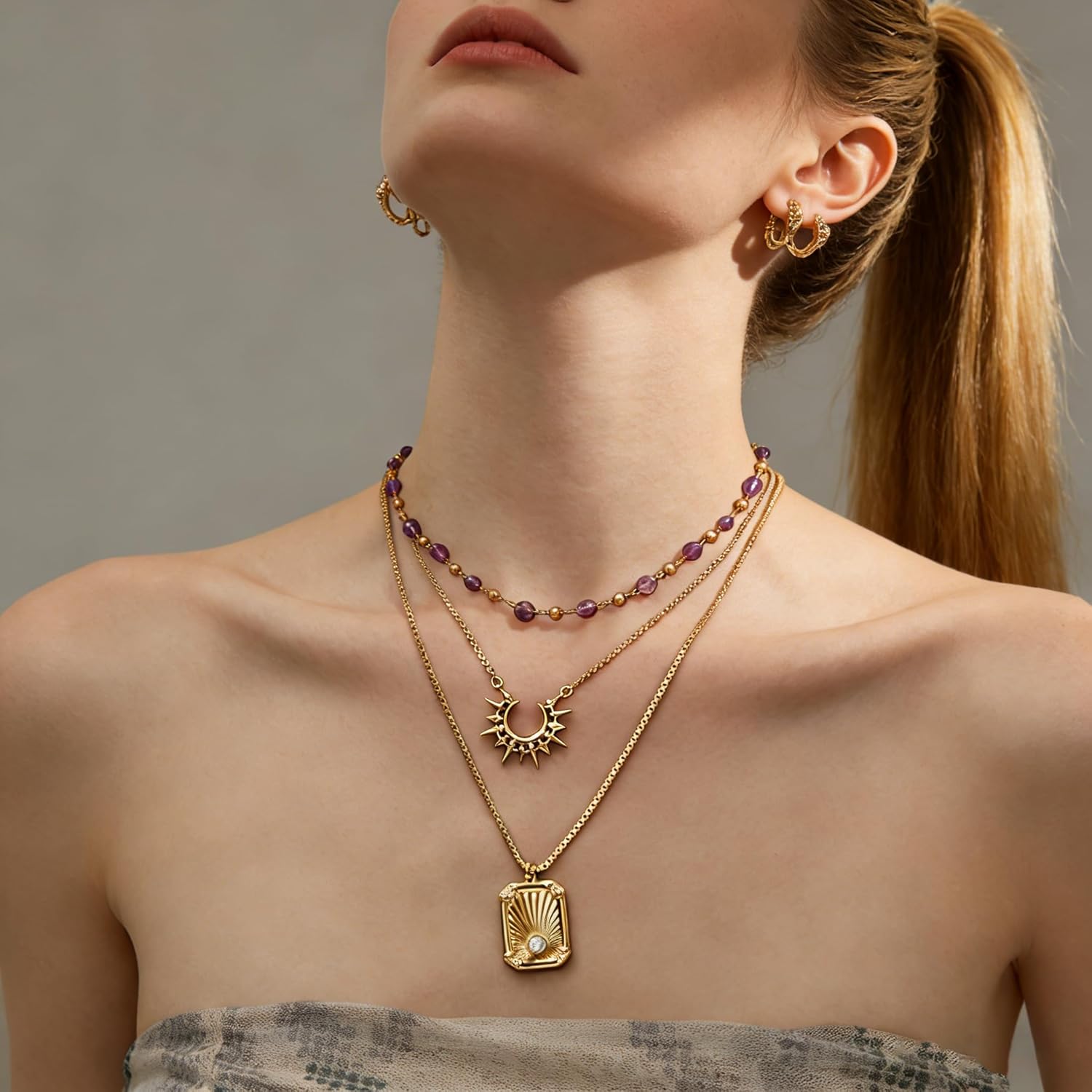 Dremmy Studios Gold Choker Necklace for Women 14K Gold Plated Stone Handmade Beaded Short Chain Link Charm Necklace For Jewelry Gift - Image 3