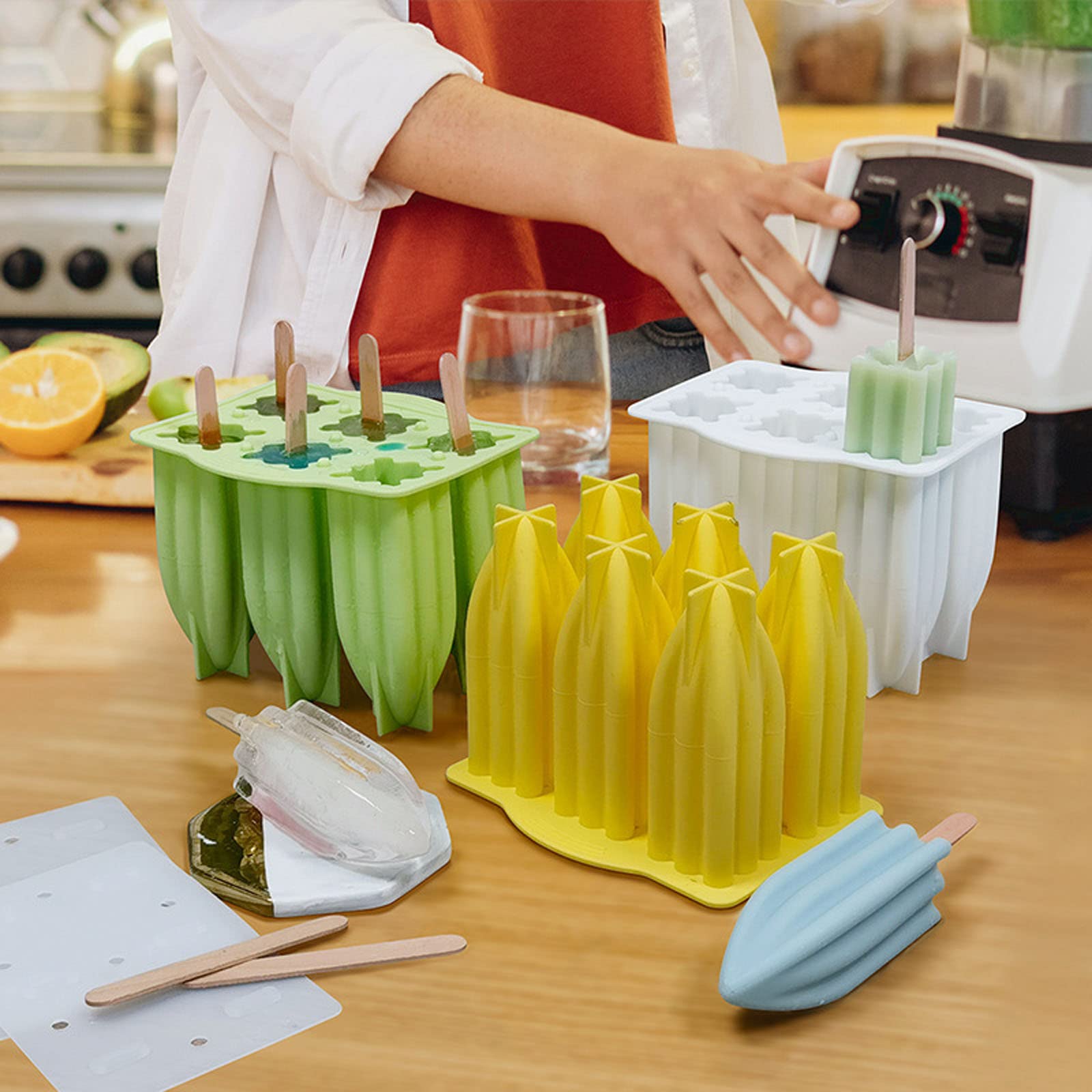 Molde for helado de 6 celdas for paletas hielo, moldes for, utensilios cocina, accesorios(Yellow)