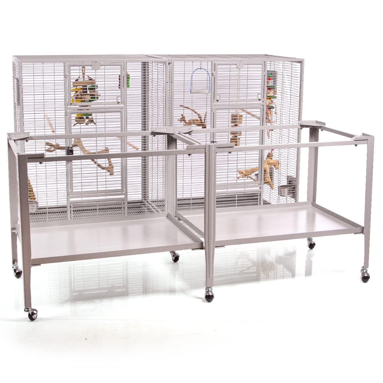 Premium Vogelkäfig New Madeira Double für Finken, Sittiche, 6 Lenkrollen, 4 Edelstahlnäpfe, AVILON Pulverbeschichtet, (Madeira Single + Anbaukit) | ca. 165 x 56 x 158cm