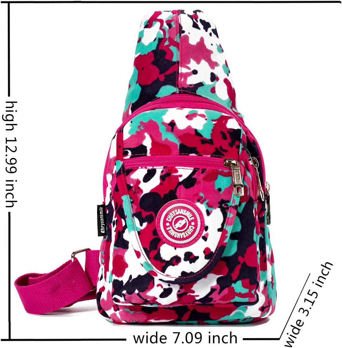 Chrysansmile Sling Bag for Women Men Nylon Crossbody Bags Fanny Packs Flower Print Small Backpack for Travel Hiking - Image 3