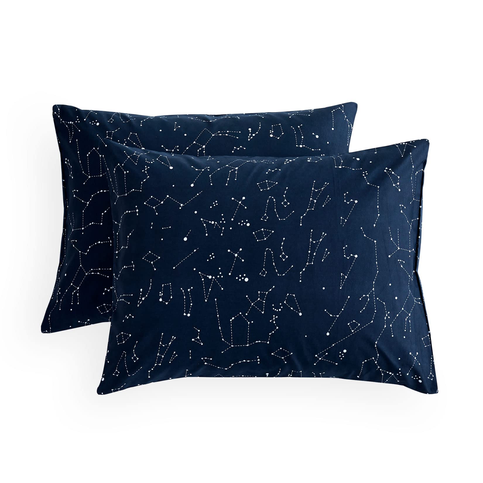 Wake In CloudWake In Cloud - Pack of 2 Pillow Cases, Navy Blue Constellation with White Space Stars Pattern Printed, Soft Microfiber Pillowcases (King Size, 20x36 Inches)