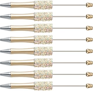 KISSITTY 8pcs Glitter Beadable Pens Brown Colorful Ball Point Pens DIY Personalized Bead Pens for Pen Making Students Teacher Wedding Graduation Party Gift Office Supplies