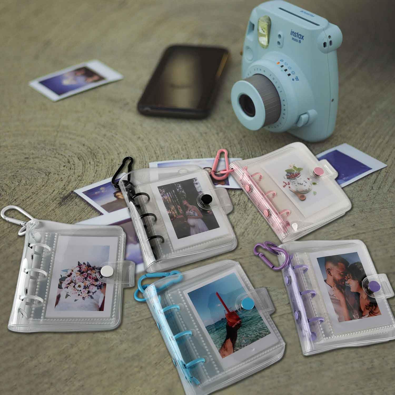 Álbum de fotos pequeño de viaje de 2 x 3 pulgadas con llavero, 25 bolsillos para Fujifilm Instax Mini Series, Polaroid Snap, cámara instantánea Z2300, impresora con cremallera (negro, 1 unidad