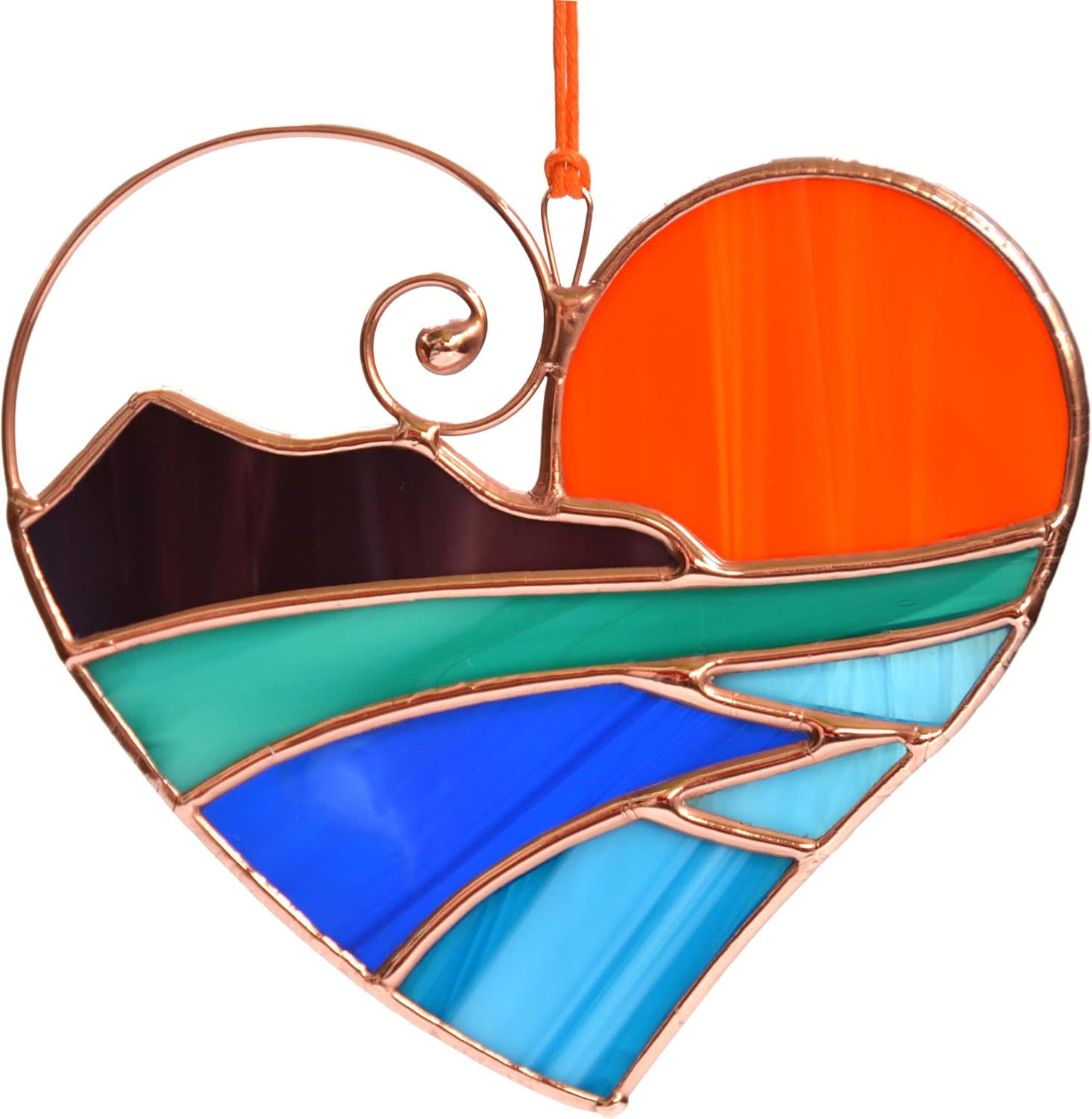 Heart Stained Glass Suncatcher - Window Hangings - Anniversary Gift Idea for Him and Her - Lovely Home Decor for Window - Sunset, Sea, and Mountains Hanging Ornament